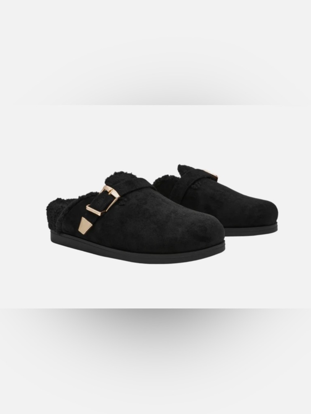 Dolce Vita Anina Women’s Black Cozy Mules with Gold Buckle Size 8 NWT